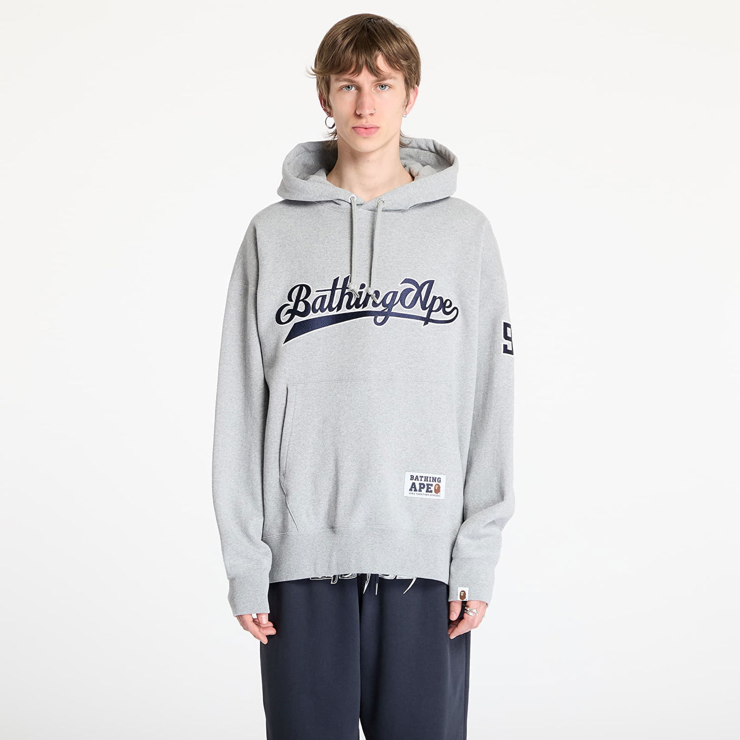 Mikina BAPE A BATHING APE Baseball Logo Relaxed Fit Pullover Hoodie Šedá | 001PPL301004MGRA, 0