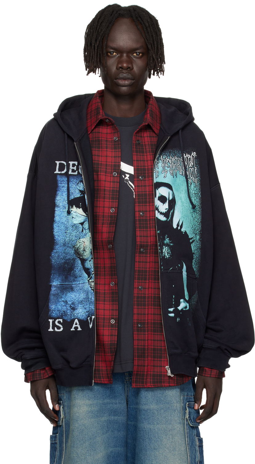 Mikina VETEMENTS Vetements Cradle of Filth Cut-Up Oversized Zip-Up Hoodie Čierna | UCF76ZU950BB