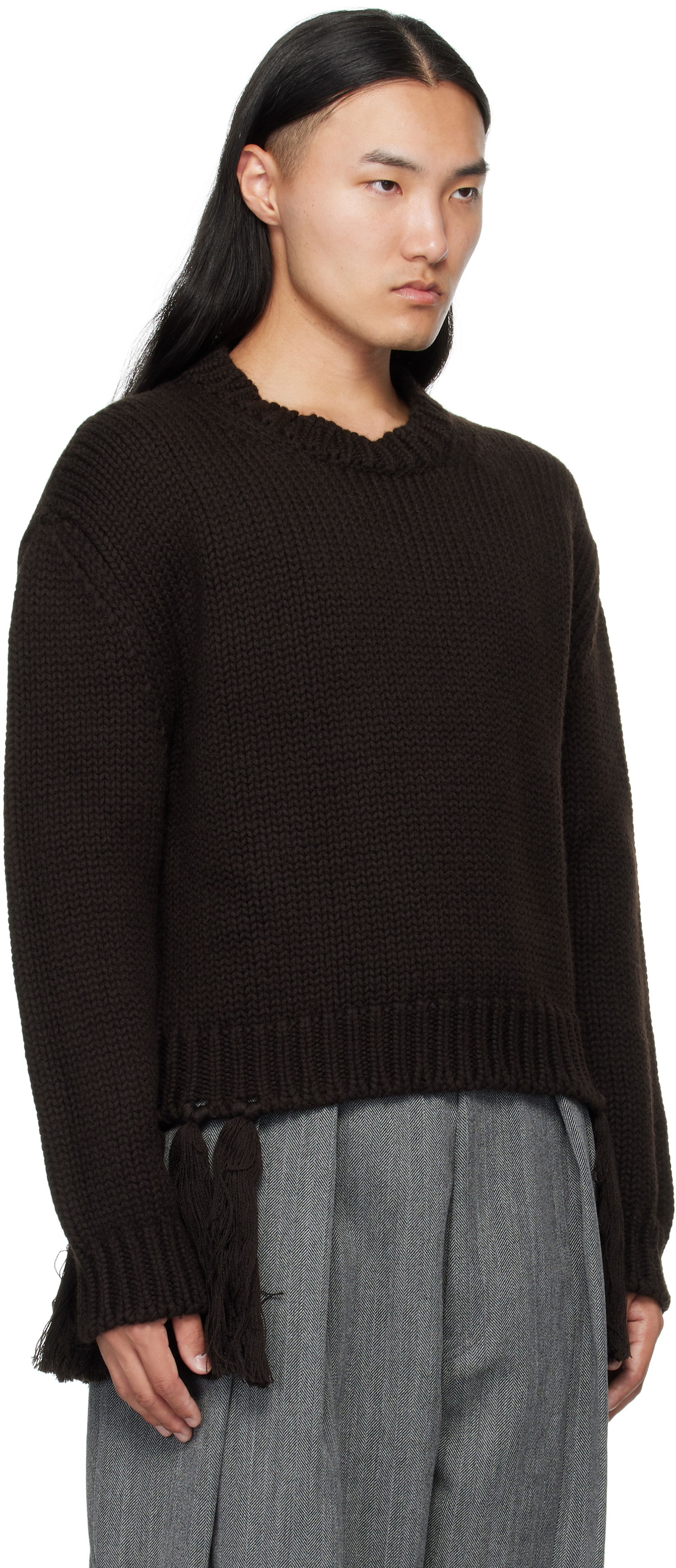 Sveter HED MAYNER Hed Mayner Knit Crewneck Sweater with Tassels Hnedá | HMMB75099A-HB619, 1