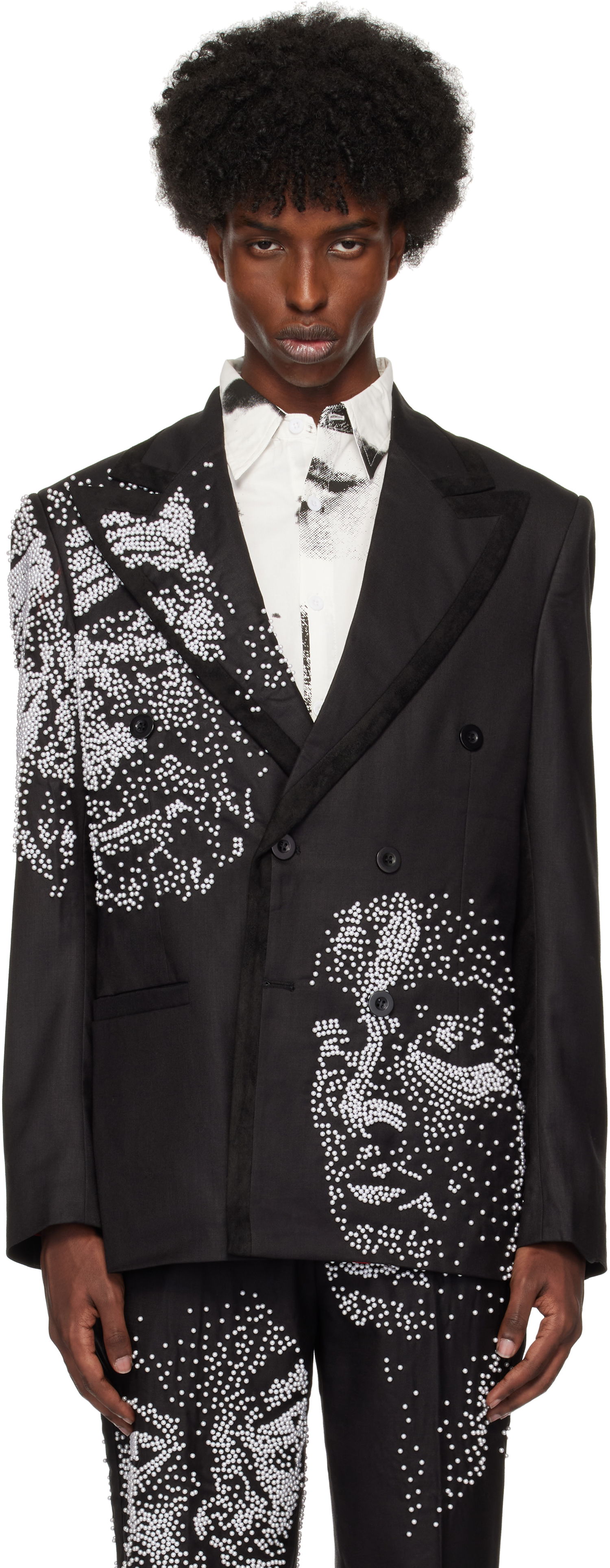 Bunda KidSuper Beaded Faces Suit Blazer Čierna | AW24-SUT-04, 0