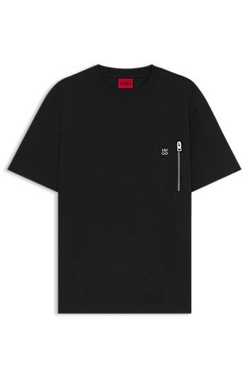 Tričko BOSS HUGO Interlock Cotton T-Shirt with Zip Pocket Čierna | 50542566, 0