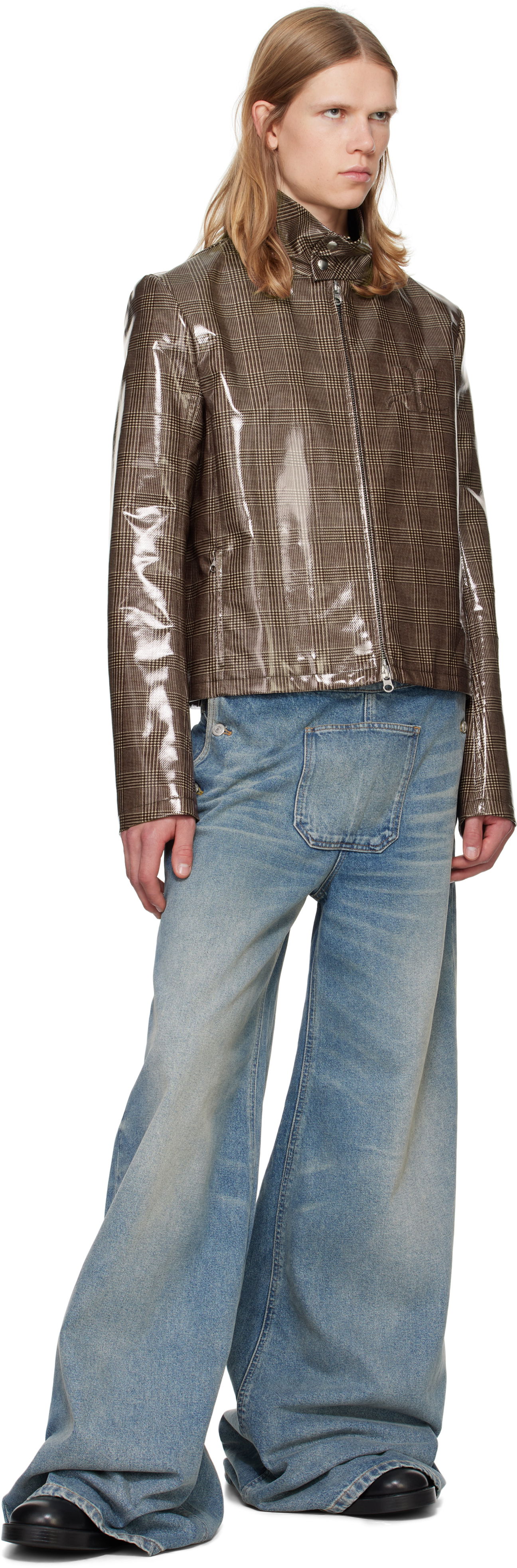 Courrèges Prince Of Wales Vinyl Biker Jacket