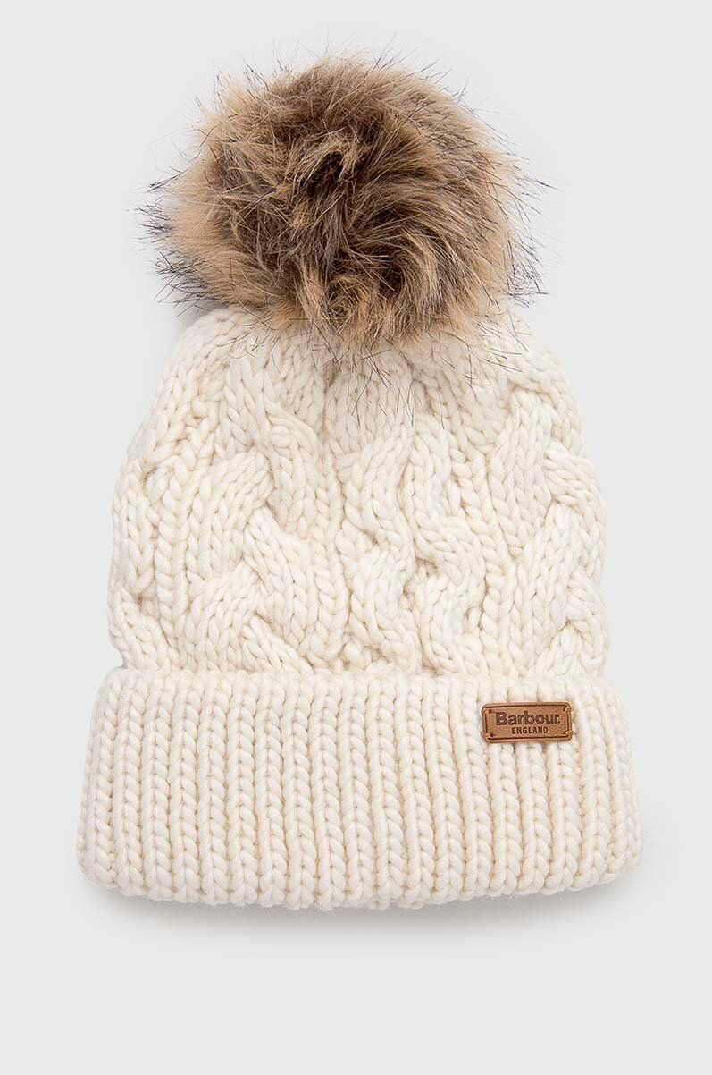 Kulicha Barbour Cable Knit Pom Pom Beanie Biela | LHA0386, 0