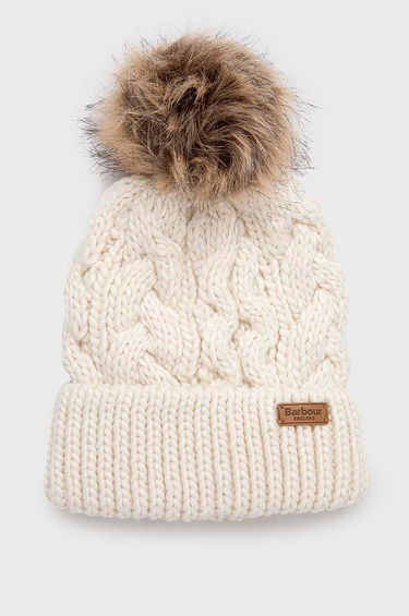 Kulicha Barbour Cable Knit Pom Pom Beanie Biela | LHA0386, 0