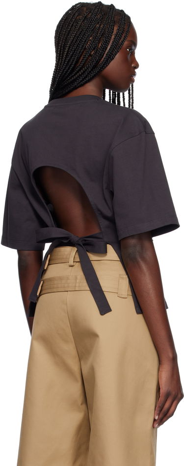 Tričko GANNI Ganni Cotton Tie Back T-Shirt Čierna | T4179, 2