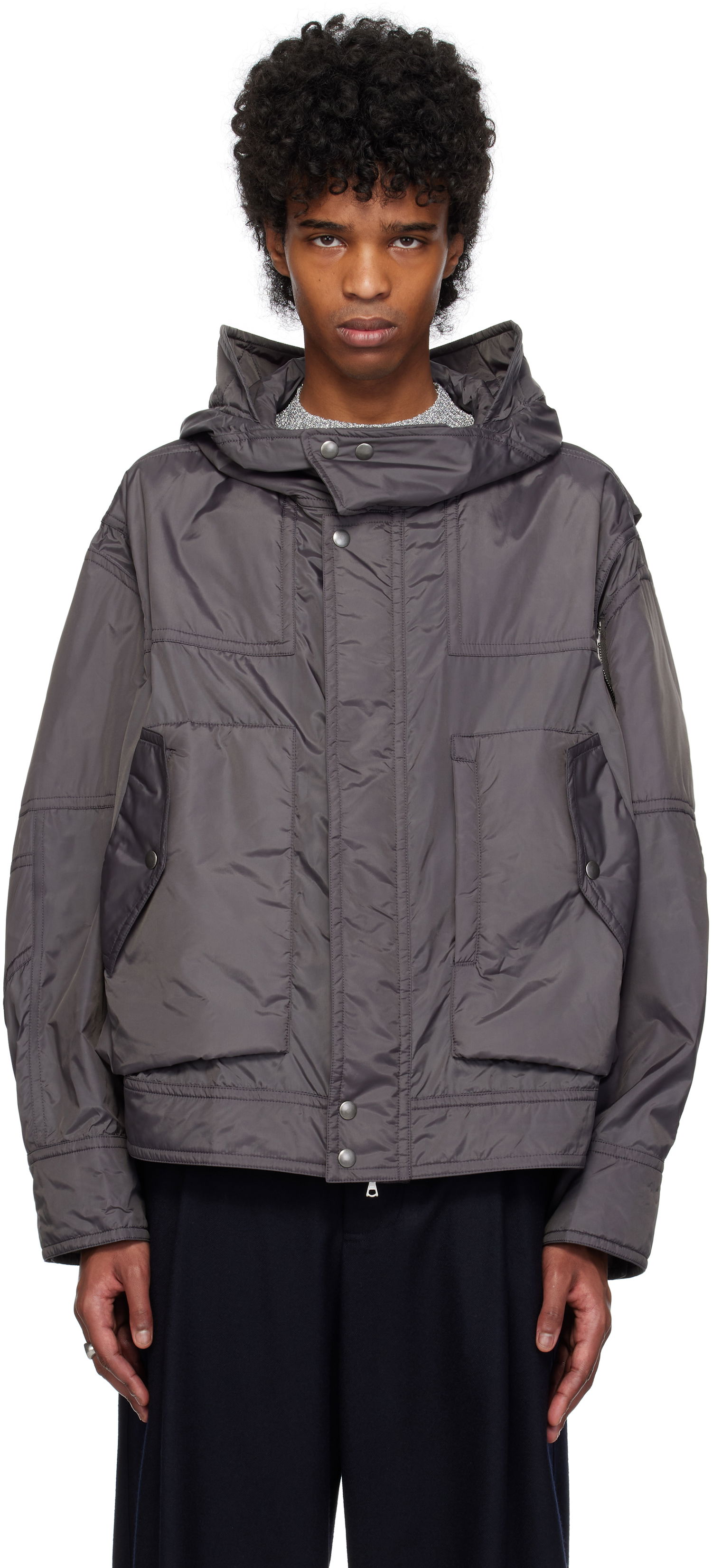 Parka Dries Van Noten Dries Van Noten Satin Hooded Jacket Šedá | 251-020517-1276, 0