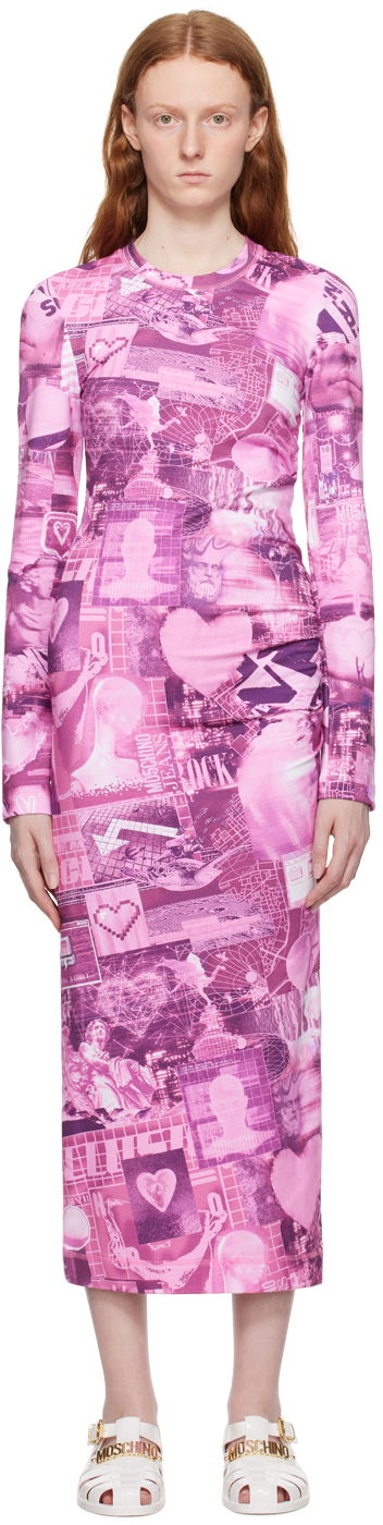 Šaty Moschino Moschino Jeans Graphic Maxi Dress Ružová | 0420 8254, 0