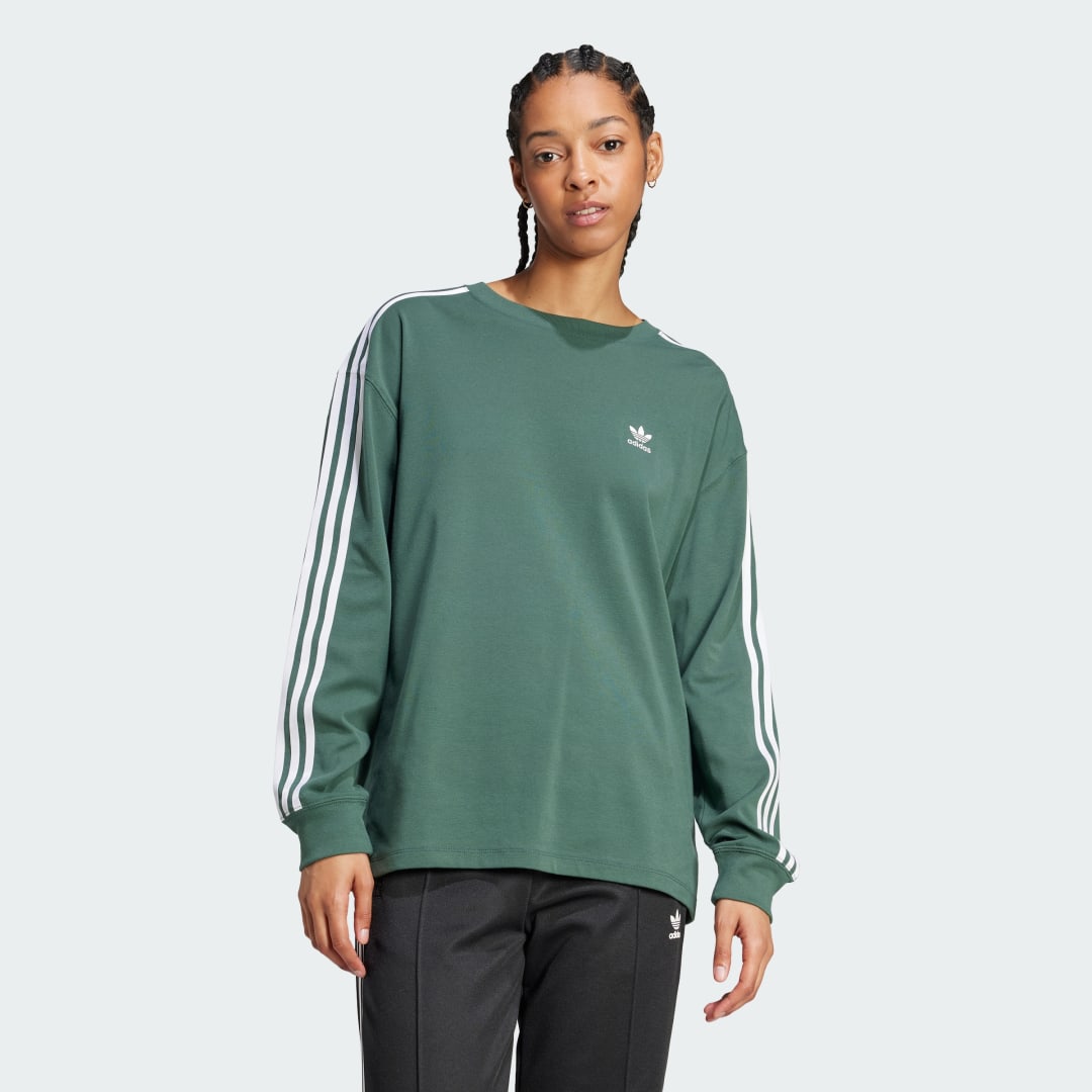 Tričko adidas Performance 3-Stripes Long Sleeve T-Shirt Zelené | IY2105, 0