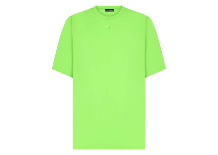 Dres Dolce & Gabbana Technical Jersey Metallic DG Logo T-shirt Green Zelené | G8NV9ZHU7LCV3836