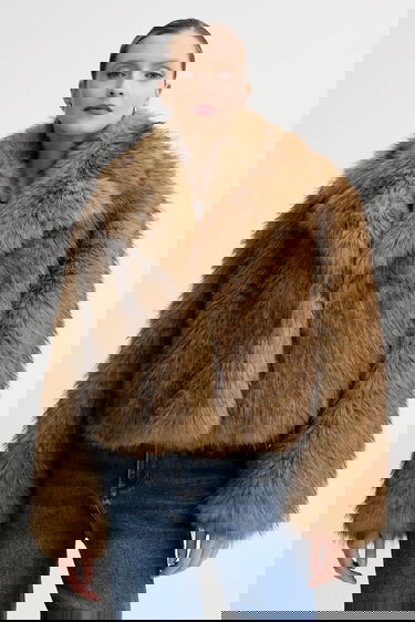 Kabáty STAND STUDIO Cropped Faux Fur Coat Samara Hnedá | 61701.9405, 0