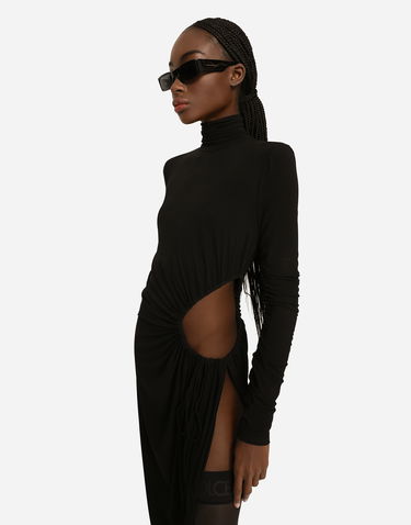Šaty Dolce & Gabbana High-necked Jersey Calf-length Dress Čierna | F6R3UTFUGBJN0000, 3