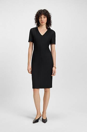 Šaty BOSS Stretch Fabric V-Neck Dress Čierna | 50493529, 1