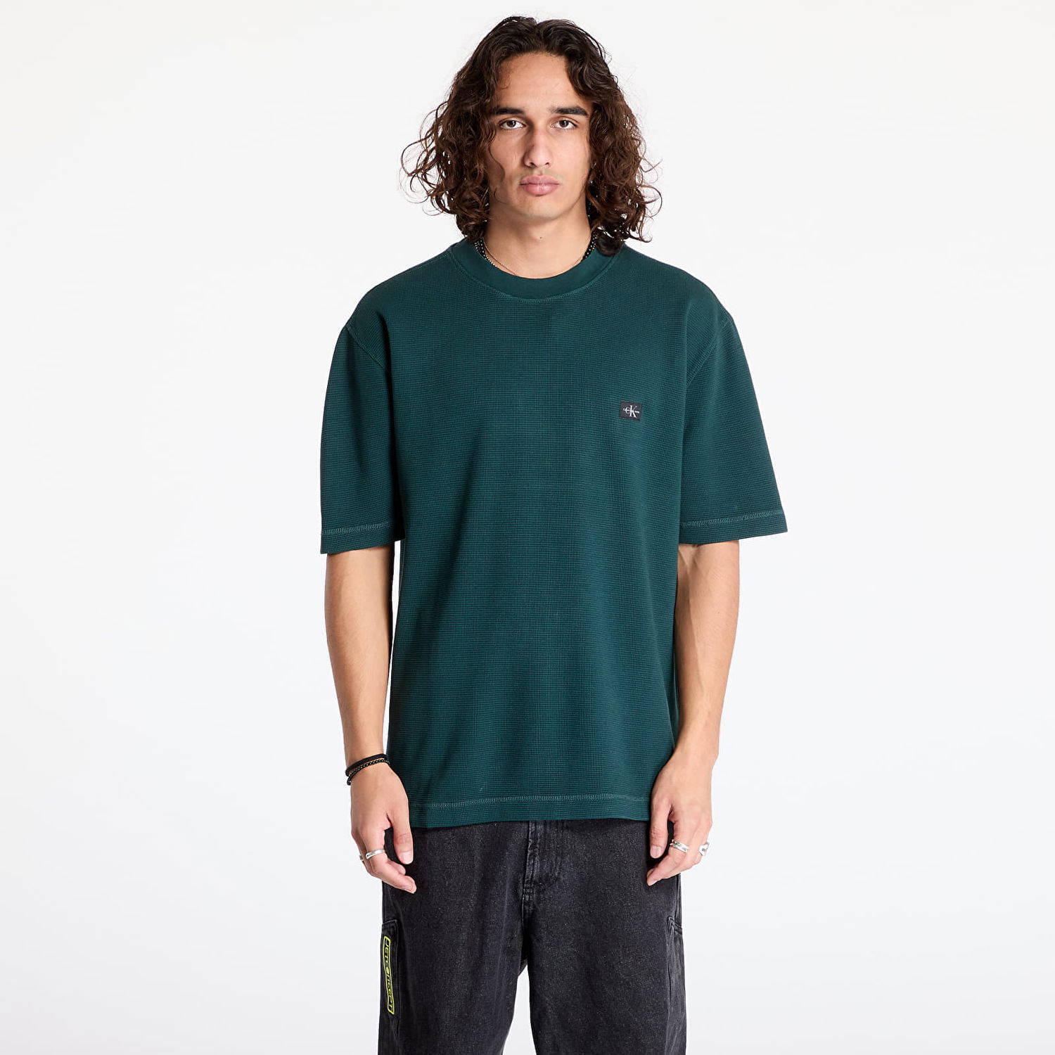 Tričko CALVIN KLEIN Waffle Woven Label Tee Ponderosa Pine Zelené | J30J326457 LJX, 0
