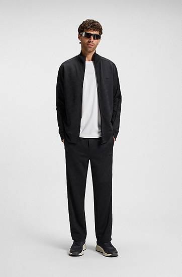 Mikina BOSS Regular-fit zip-up sweatshirt with quilted jacquard Čierna | 50549706, 1