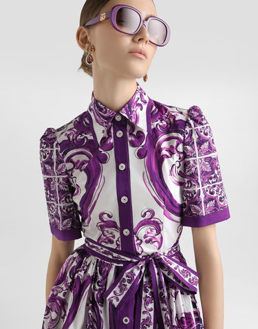 Šaty Dolce & Gabbana Dolce & Gabbana Majolica Print Poplin Shirt Dress Fialová | F6JFNTFI5JPHP5DQ, 3