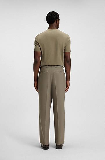Nohavice BOSS Relaxed Fit Double Pleat Trousers Zelené | 50551532, 1