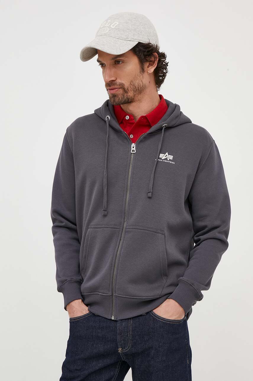 Mikina Alpha Industries Basic Full-Zip Hoodie Šedá | 118342.136, 0