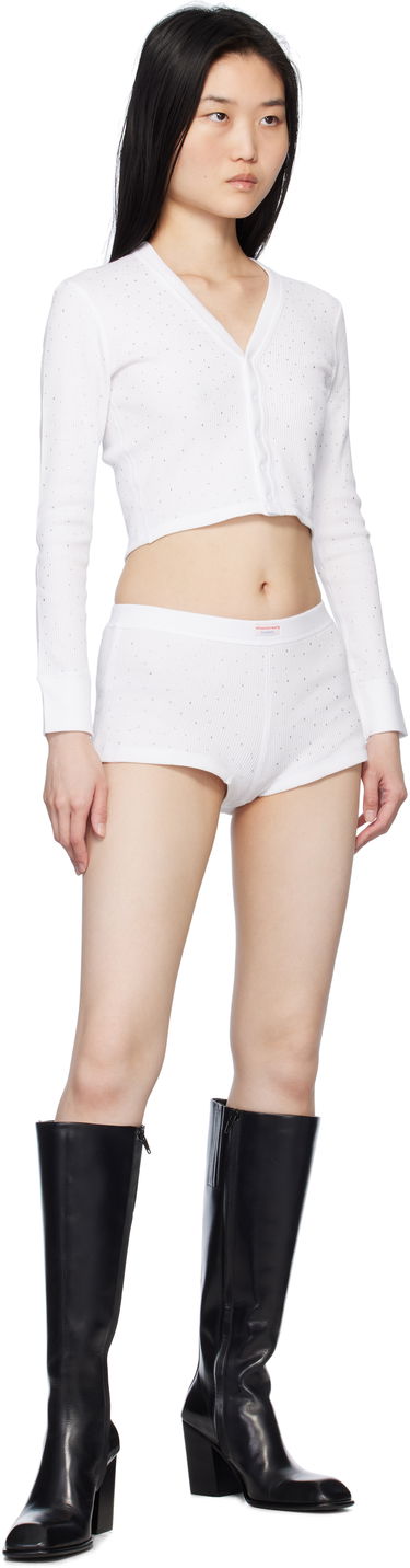 Sveter Alexander Wang White Crystal Hotfix Long-Sleeve Waffle Cardigan Biela | 8C4245810T, 3