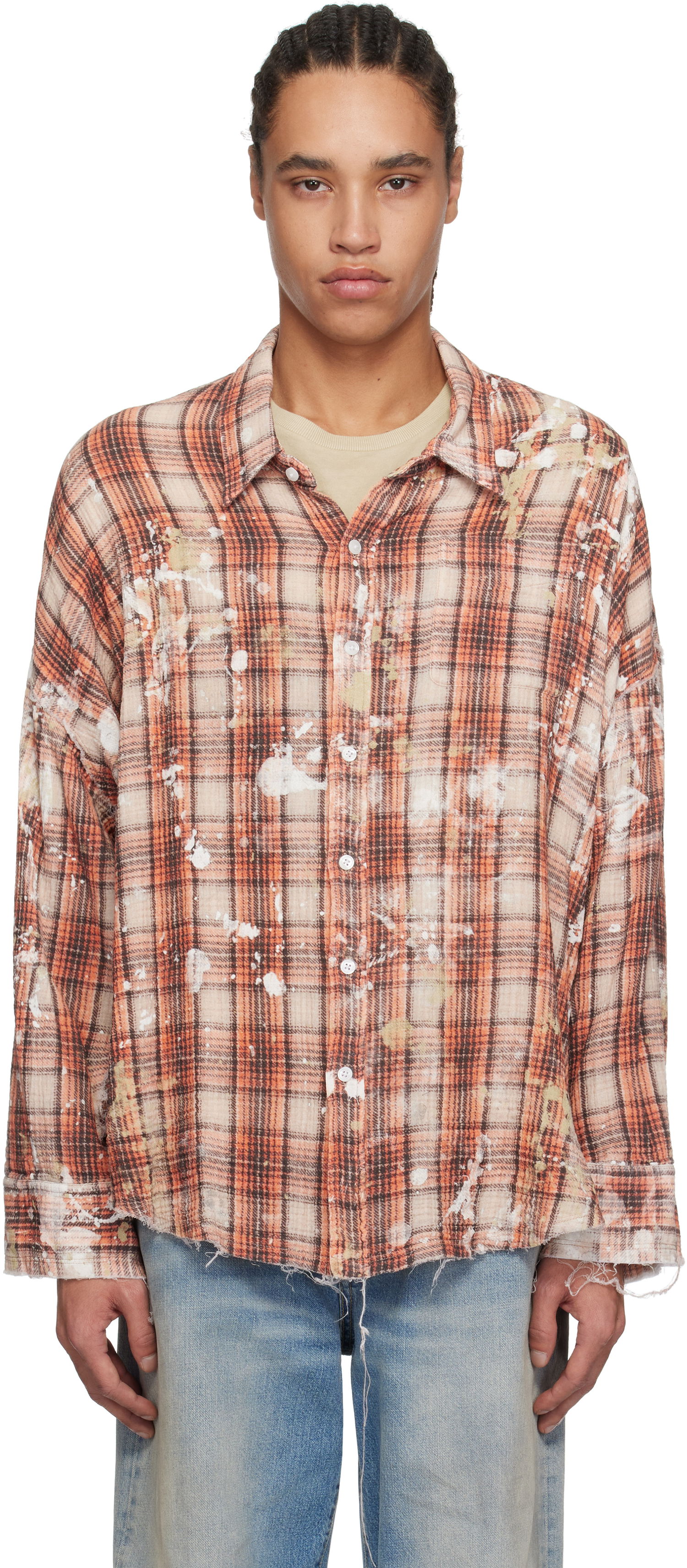 Košeľa R13 R13 Shredded Seam Drop Neck Shirt Oranžová | R13MR075-R472B, 0