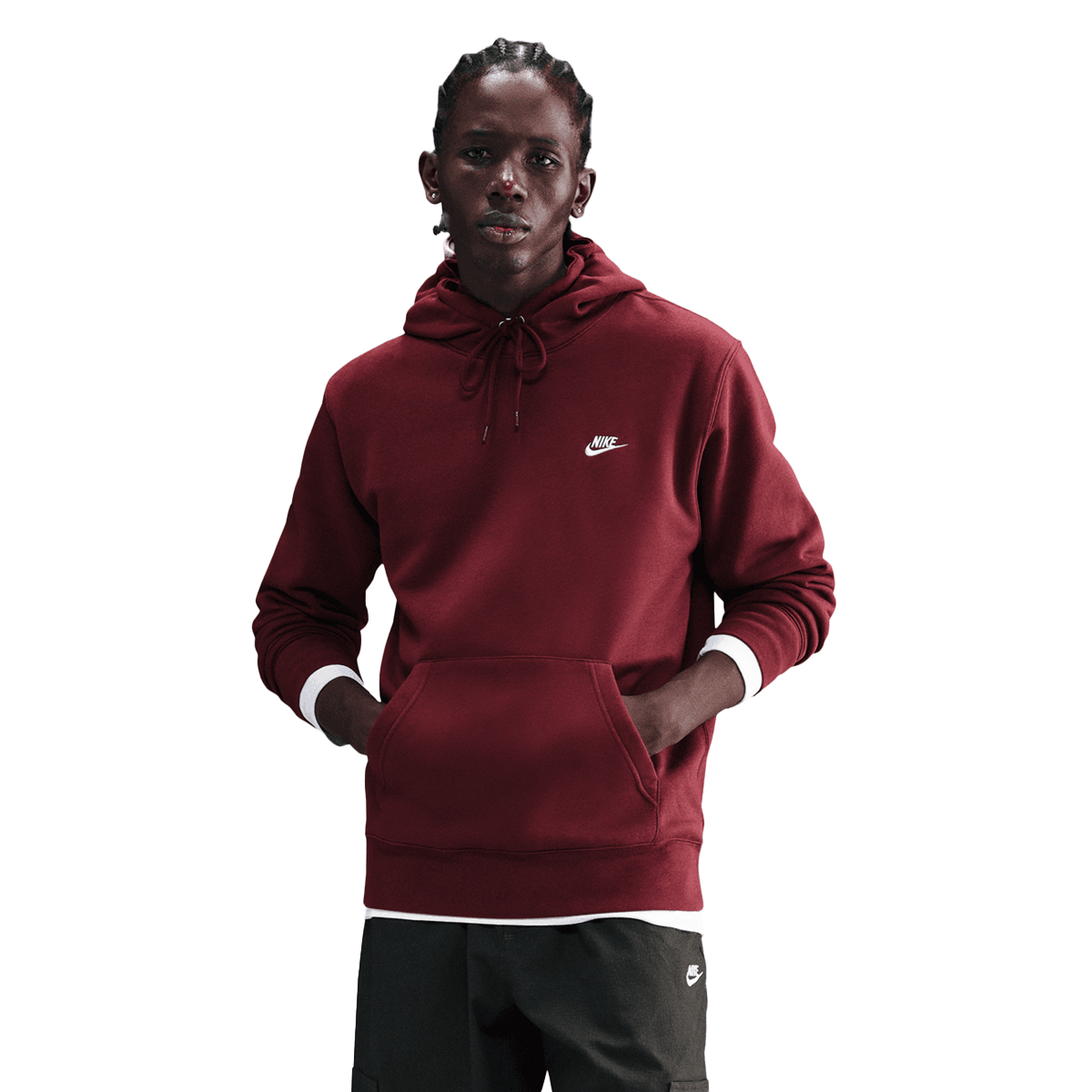 Mikina Nike CLUB Basic Pullover Hoodie with Front Pocket Vínová | FN3859-619, 0