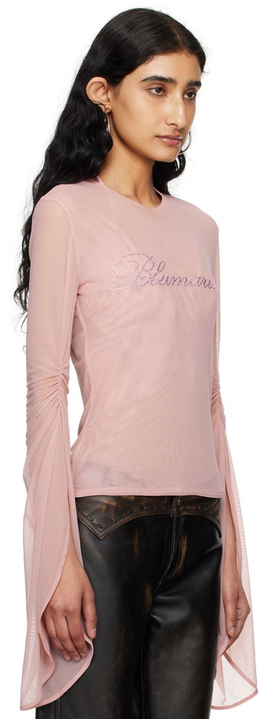 Tričko Blumarine Blumarine Crystal-Embellished Mesh Long Sleeve T-Shirt Ružová | P444T029A, 1