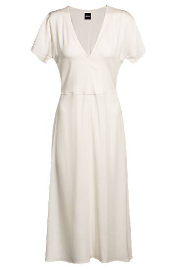 Šaty BOSS Stretch V-Neck Midi Dress Biela | 50537397, 0
