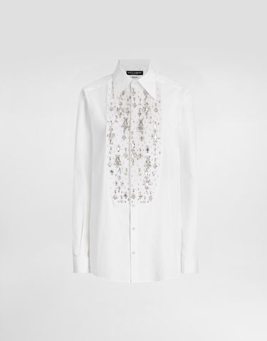 Košeľa Dolce & Gabbana Dolce & Gabbana Rhinestone-Embroidered Tuxedo Shirt Biela | F5T16ZFU5T9W0800, 0
