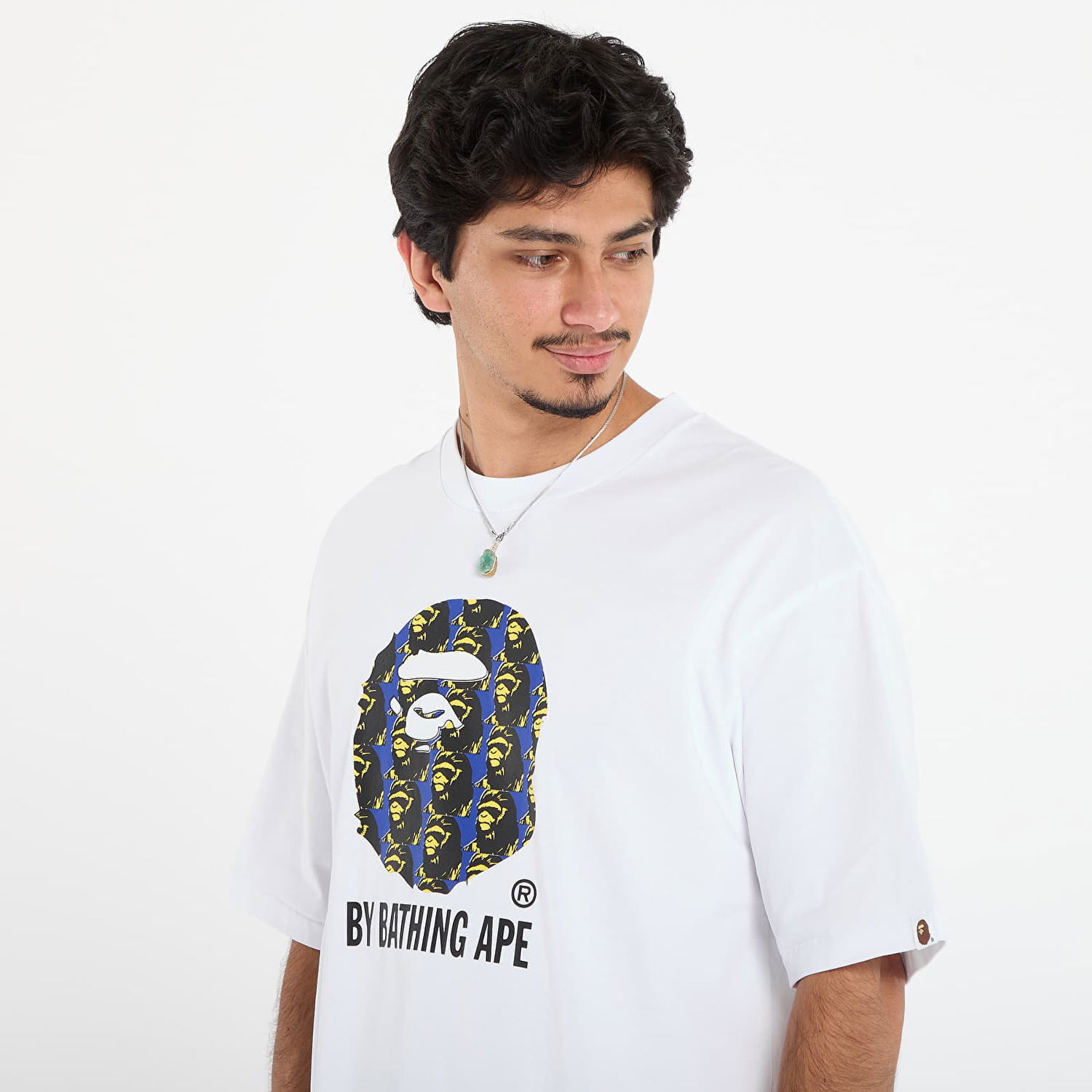 Tričko BAPE Ape Head Pattern By Bathing Ape Relaxed Fit Tee Biela | 001TEL801309MWHT, 1