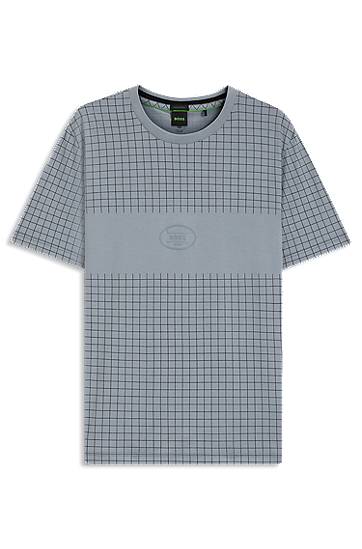 Tričko BOSS Pima Cotton T-Shirt with Check Print Modrá | 50543806, 0