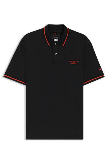 Polo tričko BOSS Porsche x BOSS Cotton Polo Shirt with Moisture Control Čierna | 50543257, 0