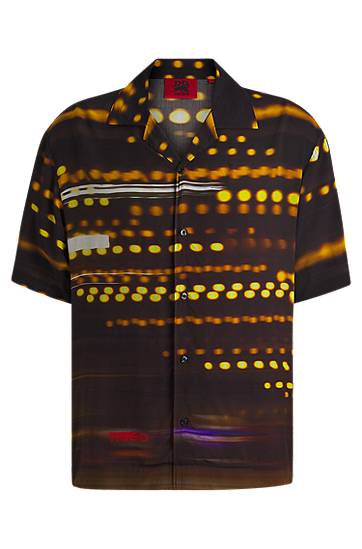 Košeľa BOSS HUGO x RB Oversized-Fit Racing-Print Shirt Čierna | 50543031, 0