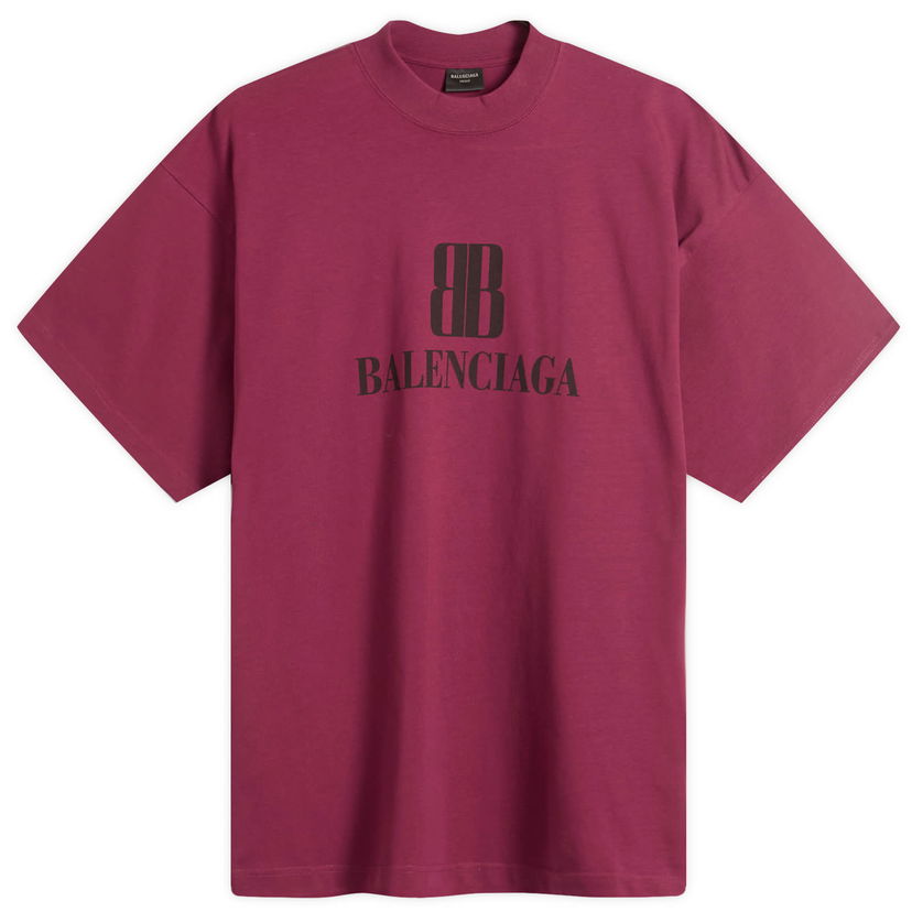Tričko Balenciaga Men's Nano BB Logo Medium Fit T-Shirt, Size Large Fialová | 764235-TSVO2-4029