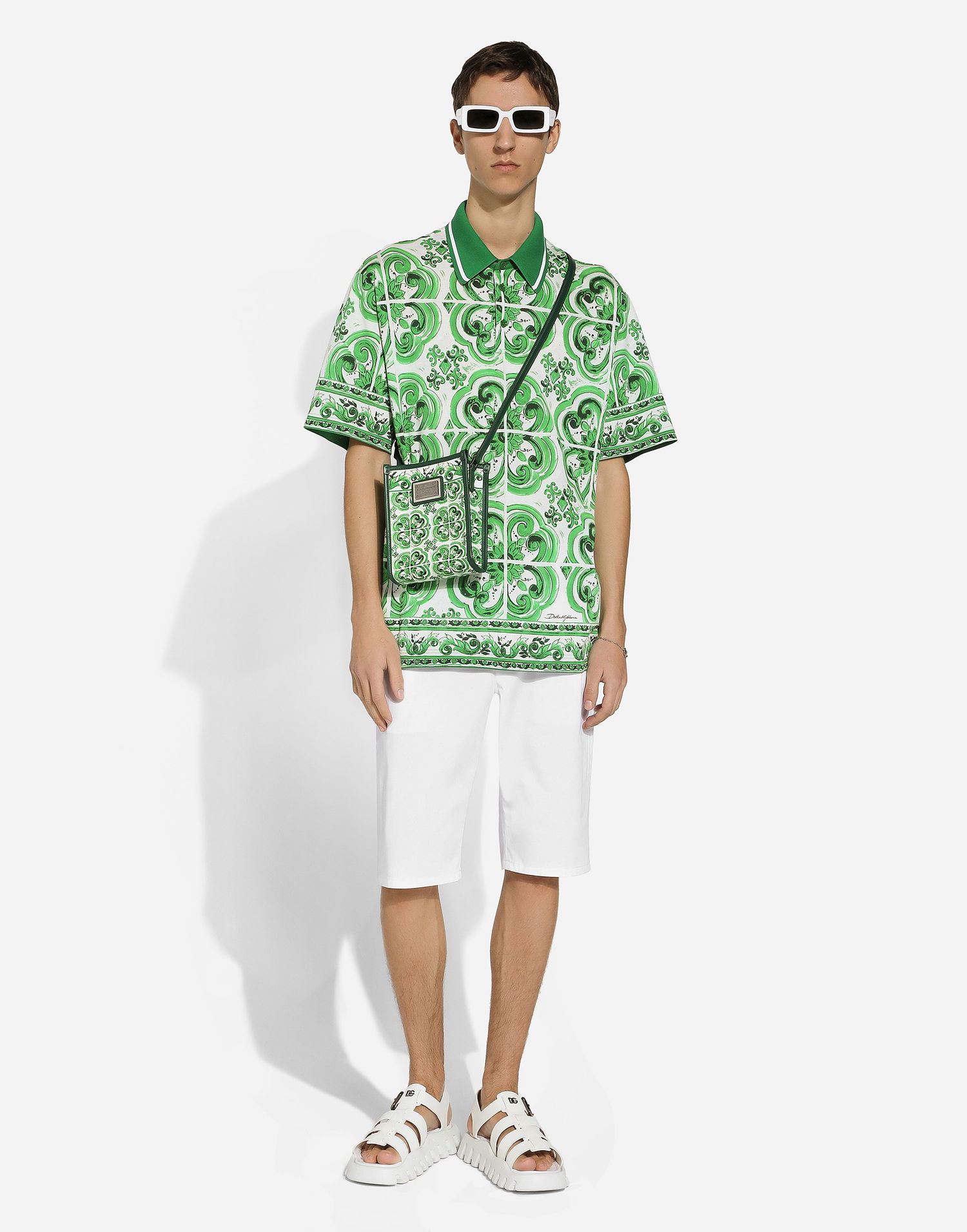Polo tričko Dolce & Gabbana Majolica Print Cotton Polo Shirt Zelené | G8RV9TII7CZHU3TN, 1
