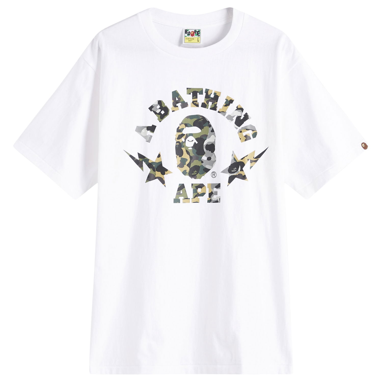 Tričko BAPE 1St Camo Crazy Sta College T-Shirt, Size Large Biela | 001TEL301016M-WHT, 0