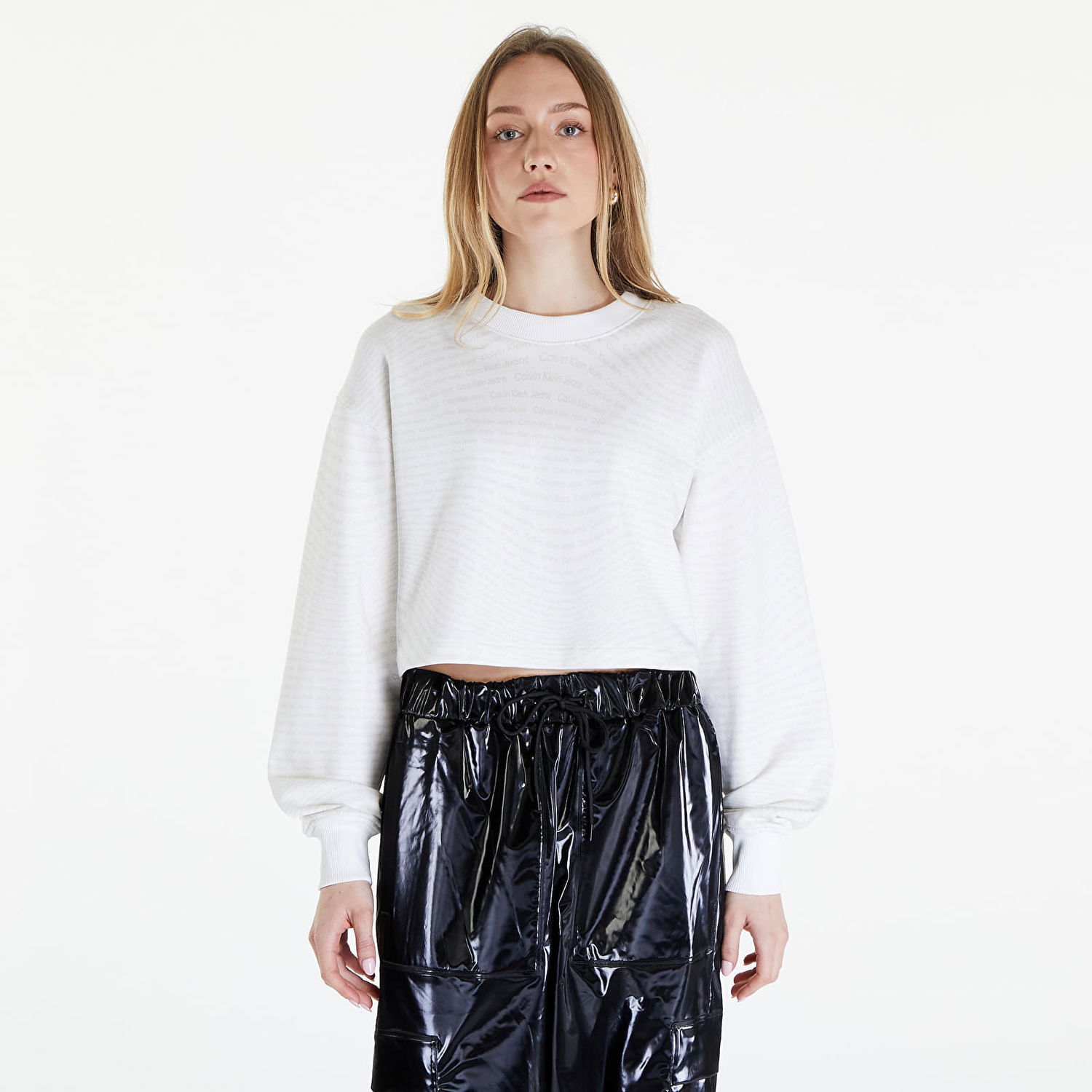 Mikina CALVIN KLEIN Jeans Logo Short Crewneck Warp Logo White Biela | J20J223072 0K9, 0