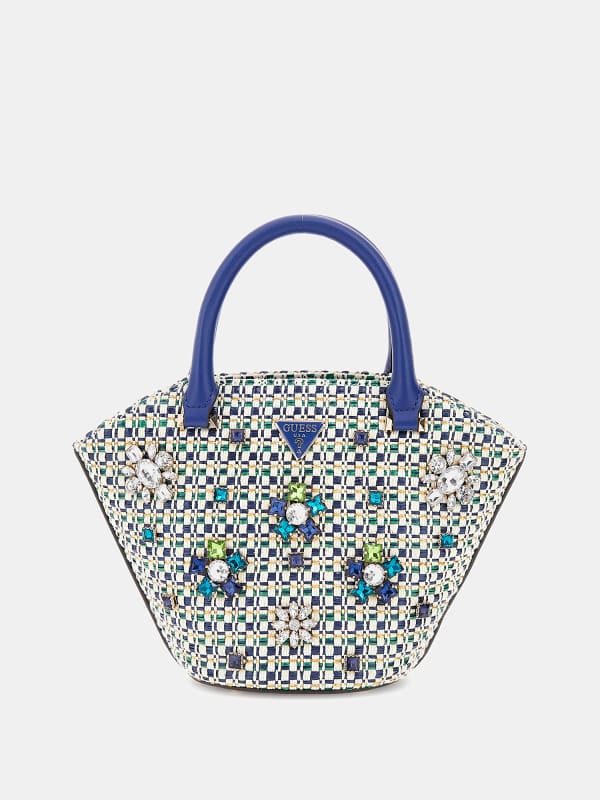 Tote bag GUESS Checkered Embroidered Handbag Modrá | HWWE9528750, 0