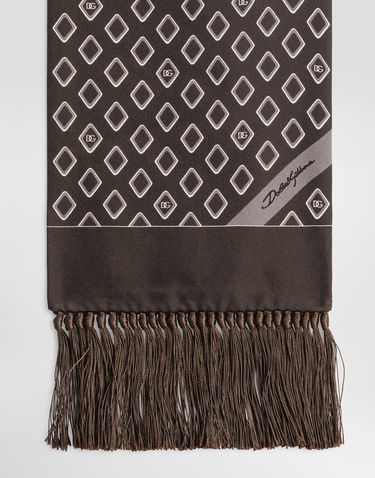 Šál Dolce & Gabbana Dolce & Gabbana Silk Twill Scarf with Micro-Logo Pattern and Tassels Hnedá | GQ209EG0WUHM3725, 3