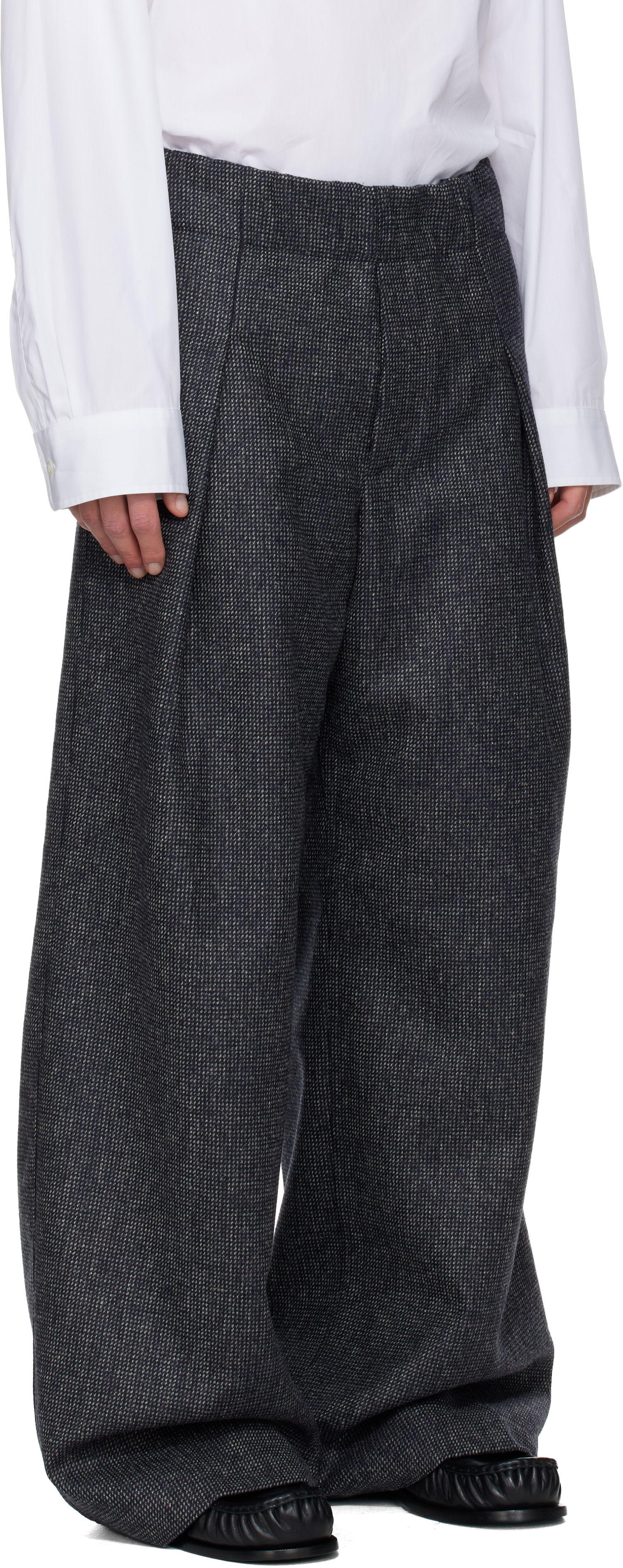 Nohavice Dries Van Noten Pleated Wide-Leg Wool Trousers with Textured Weave Šedá | 252-020907-2194, 1