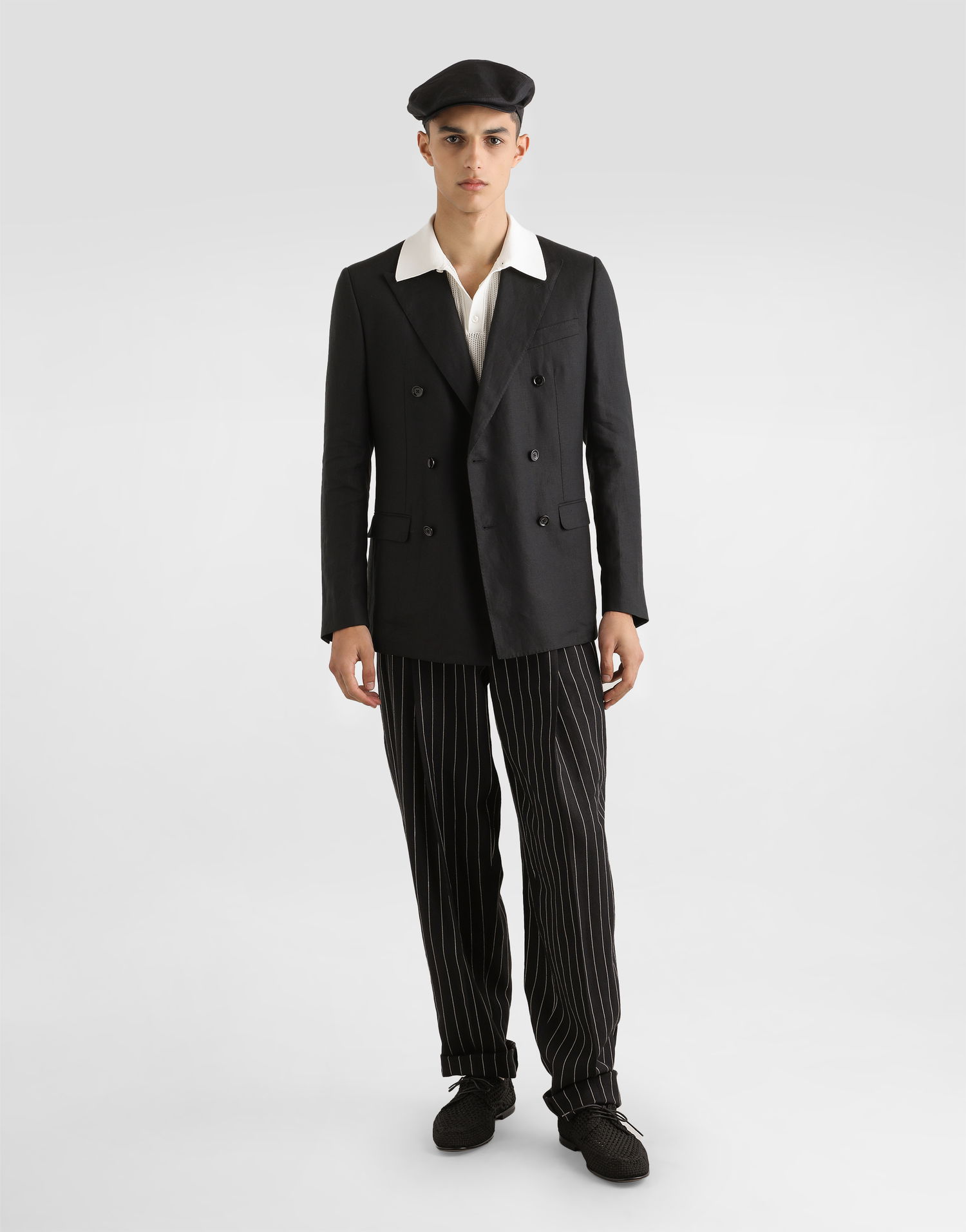 Nohavice Dolce & Gabbana Dolce & Gabbana Pinstripe Linen-Blend Double Darts Pants Čierna | GP10DTFR3F0S8053, 1