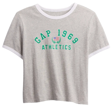 Crop Top GAP Ringer Crop T-Shirt 1969 ATHLETICS Šedá | 781556-00, 2