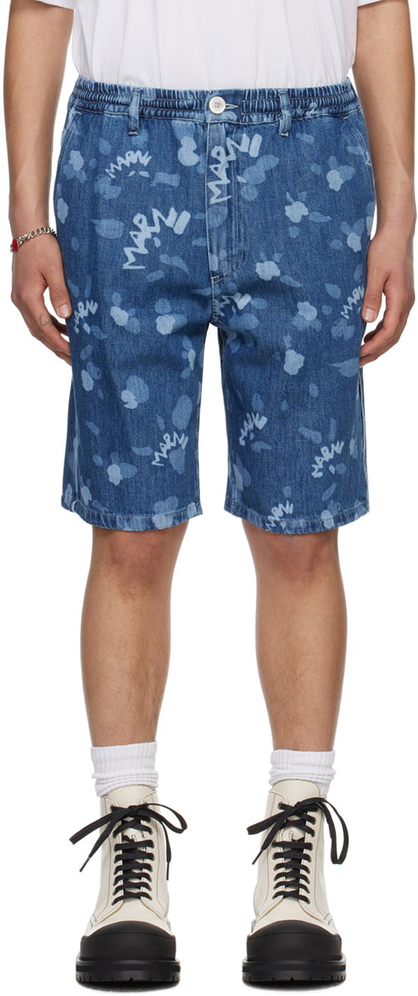 Šortky Marni Printed Denim Shorts Modrá | PUJU0070I0 USCW08, 0