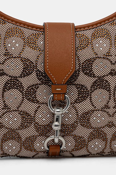 Taška cez rameno Coach Brown Signature Embellished Canvas Shoulder Bag Hnedá | CW654, 3