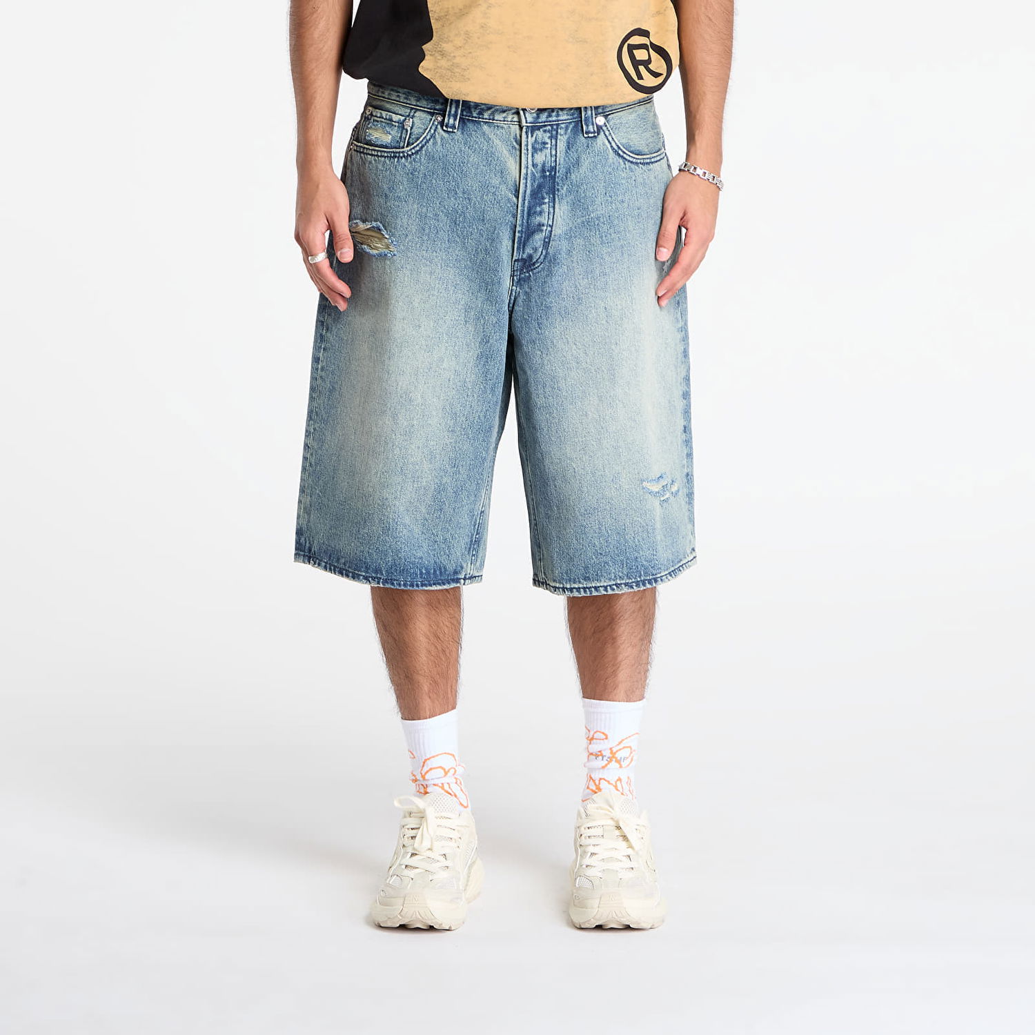 Šortky BAPE Sta Distressed Washed Relaxed Fit Denim Shorts Modrá | 001DSL801302MLIG, 0