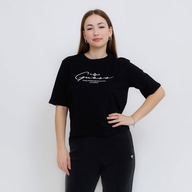 Crop Top GUESS Guess Signature Boxy T-Shirt Čierna | V5RI12I3Z14-JBLK, 0