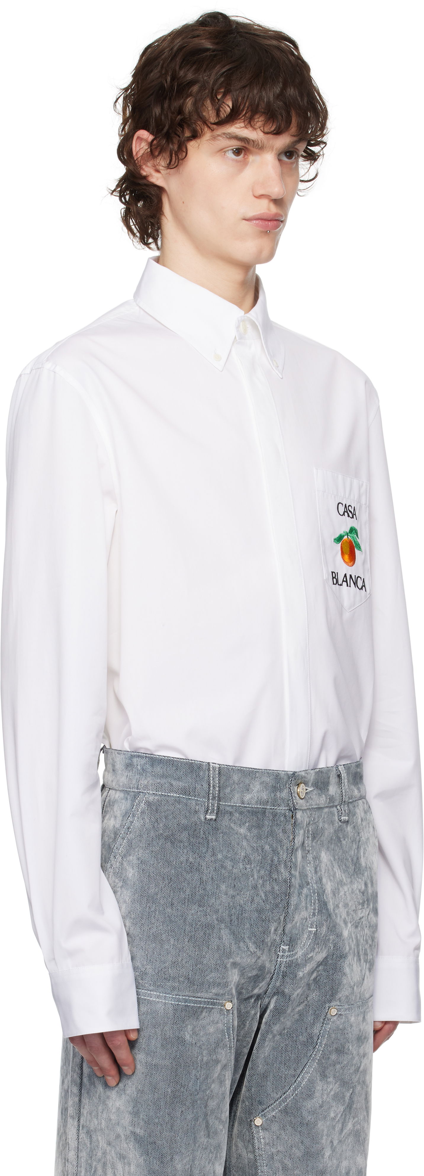 Košeľa Casablanca Casablanca Embroidered Orange Oxford Shirt Biela | MPS25-SH-150-01, 1