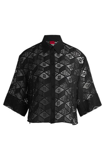 Košeľa BOSS HUGO Regular-Fit Chiffon Blouse with All-Over Logo Print Čierna | 50538733