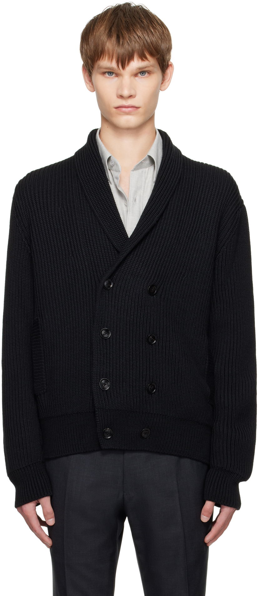 Sveter Tom Ford TOM FORD Wool Silk Shawl Collar Cardigan Čierna | KLL012-YMW094