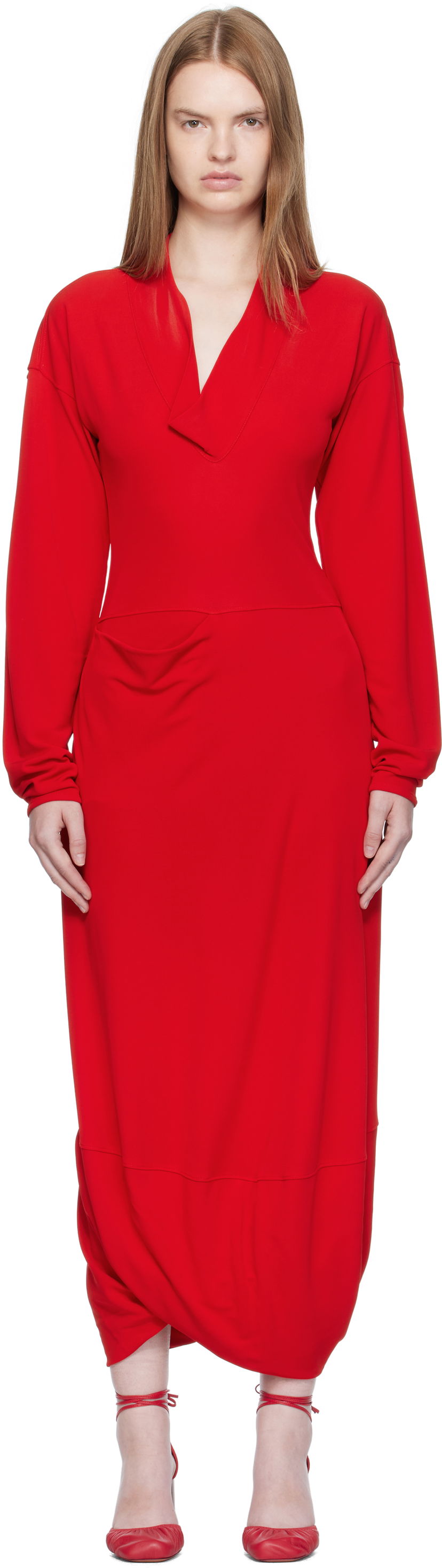 Šaty LEMAIRE LEMAIRE V Neck Maxi Dress Červená | DR1127 LJ1040