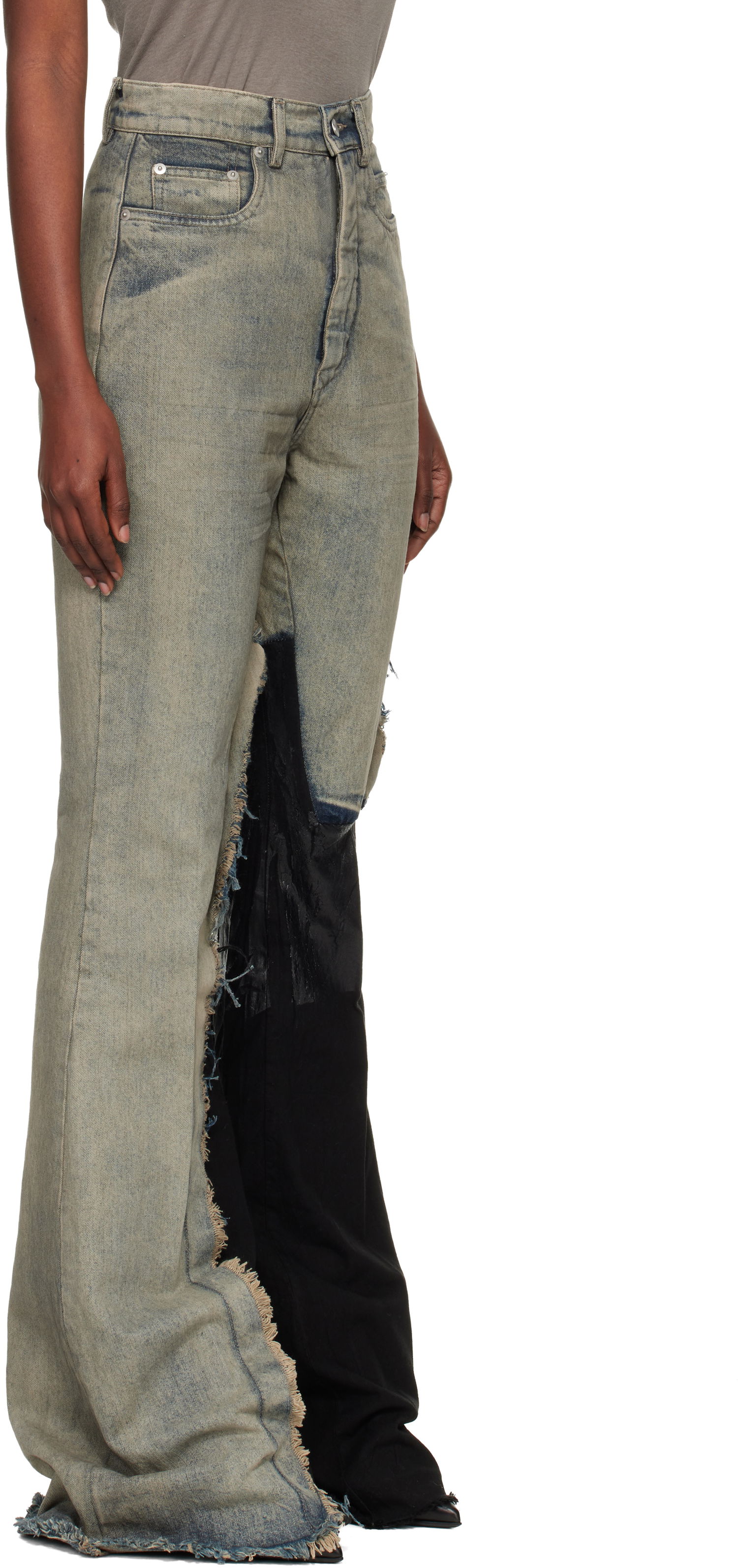 Džínsy Rick Owens Concordians Bolan Distressed Patchwork Raw Edge Bootcut Jeans Rôznofarebný | RO02E4329 DWG769, 1