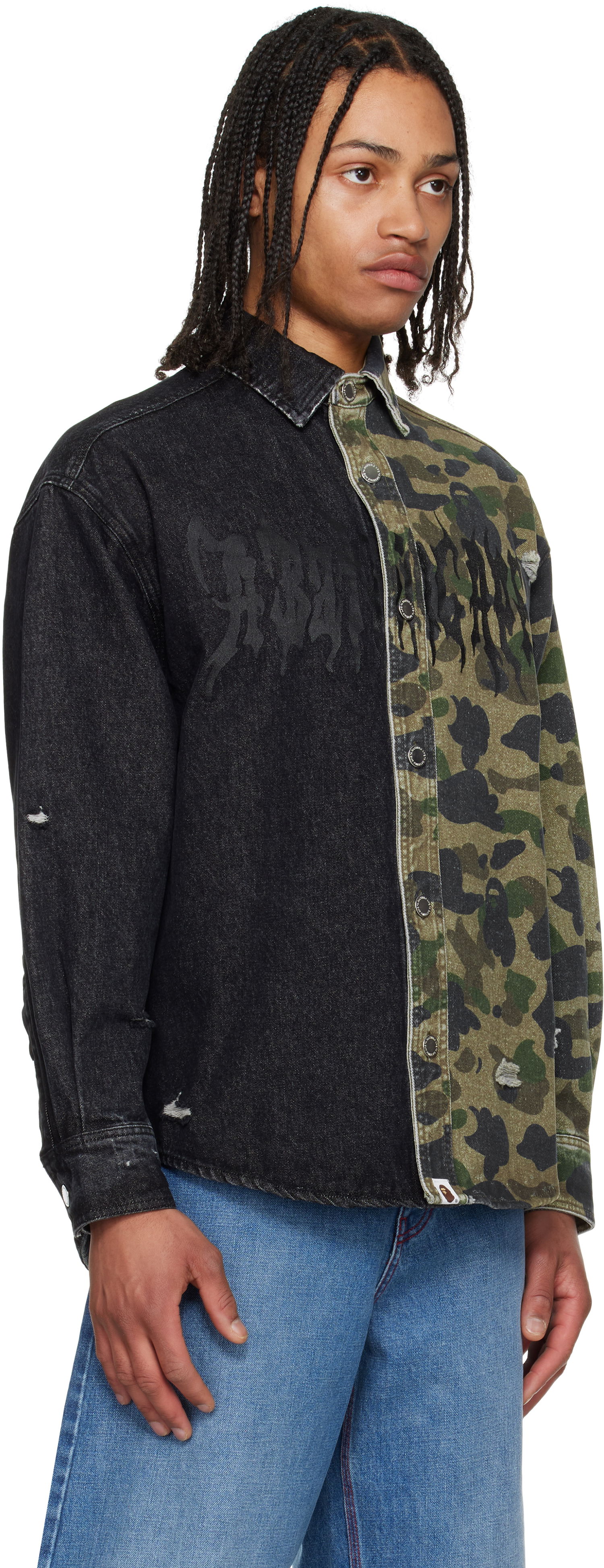 Košeľa BAPE A Bathing Ape 1st Camo Destroyed Denim Shirt Zelené | 001SHL301312M, 1